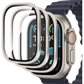 MONASAY 3 Pack Screen Protector for Apple Watch Ultra 2/1 (2024/2023/2022，49mm), Tempered Glass Film with Aluminum Alloy Frame, Military Grade Protection,Anti- Fall,Anti-Scratch，Titanium