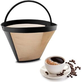 Gold Coffee Filter Reusable #4 Cone Coffee Filters Basket Replacement fits Cuisinart/Ninja Coffee Makers and Brewers (1)