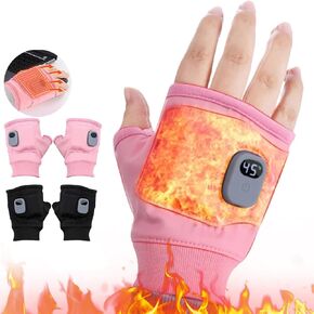Portable Heating Gloves with Digital Display, 2025 New Rechargeable Fingerless Heated Gloves for Women Men for Outdoor Work, Cycling, Skiing (Pink, 1)