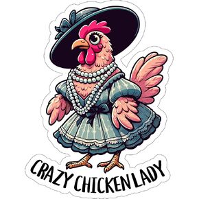 Crazy Chicken Lady Decal Vinyl Small Waterproof for Water Bottle Mug Passport Book Scrapbook Notebook Laptop Tumbler Skateboard Computer Phone Funny Gift Car Stickers Size - 4″×4″