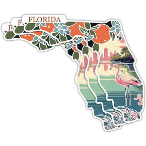 (3PCS) Florida State Retro Sticker, US States Stickers, US Map for Travel, Travel Stickers, Florida Travel Stickers, Map of The United States, USA Map, Luggage Stickers for Suitcases