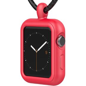 Compatible with Apple Watch Necklace Pendant Silicone Case Cover Replacement for iWatch Pendant Series 10 9 8 7 6 SE 5 4 3 2, 42 44 45 46mm Red