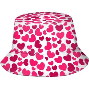Funny Candy Valentine's Day Heart Shape Bucket Hat for Women Men Girls Cute Red Fisherman Hat Travel Beach Sun Hat
