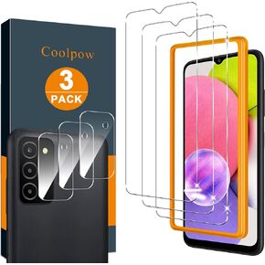 Coolpow 【3+3 Pack】 Designed for Samsung A03s Screen Protector Samsung Galaxy A03s Screen Protector Tempered Glass Film, Ultra HD, 9H Hardness, Scratch Resistant, Easy Install - Case Friendly