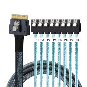 NFHK SlimSAS Host/RAID to SATA Target Cable,Slim SAS 4.0 SFF-8654 8i 74Pin 1 to 8 SATA 7Pin Raid Controller/Hard Drive Cable 3.28FT/1.0M