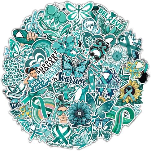 64 PCS ملصقات التوعية بسرطان المبيض ، شريط مزخرف ، شرس مقاوم للماء لزجاجات المياه ، أمتعة كمبيوتر محمانية ، المراهقين ، البالغين ، in Kuwait