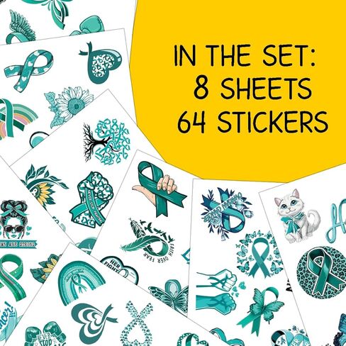 64 PCS ملصقات التوعية بسرطان المبيض ، شريط مزخرف ، شرس مقاوم للماء لزجاجات المياه ، أمتعة كمبيوتر محمانية ، المراهقين ، البالغين ، in Kuwait