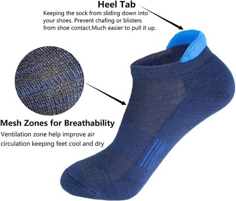J.WMEET Mens Low Cut Ankle Athletic Socks Cotton Mesh Cushioned Running Ventilation Sports Tab Socks in Kuwait