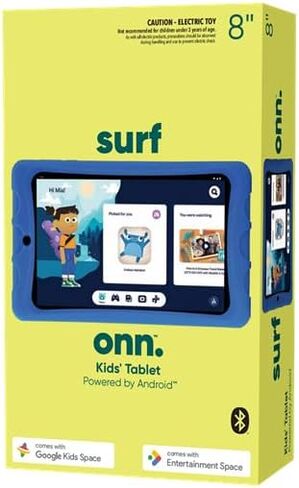 onn. 8-inch Kids Tablet, 2.0 GHz Quad-Core, 32GB Storage, 2GB RAM, 8" (1280 x 800) Touchscreen, Android 12, Charcoal - with Blue Rubberized Case (Renewed) in Saudi Arabia