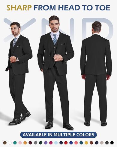 YND Men's 3 Piece Slim Fit Tuxedo Set, One Button Shawl Collar Jacquard Jacket Vest Pants with Bow Tie in Saudi Arabia