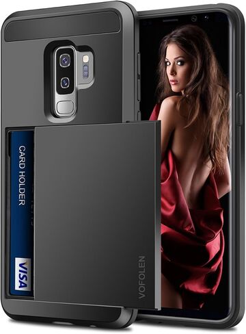 غطاء Vofolen لـ Galaxy S9 Case Wallet Slot Slot Sliding Hidden ID Pocket طبقة ثقيلة حماية ثقيلة القشرة الصلبة الصلبة TPU Armper Armor Case for Samsung Galaxy S9 (Black) in Kuwait