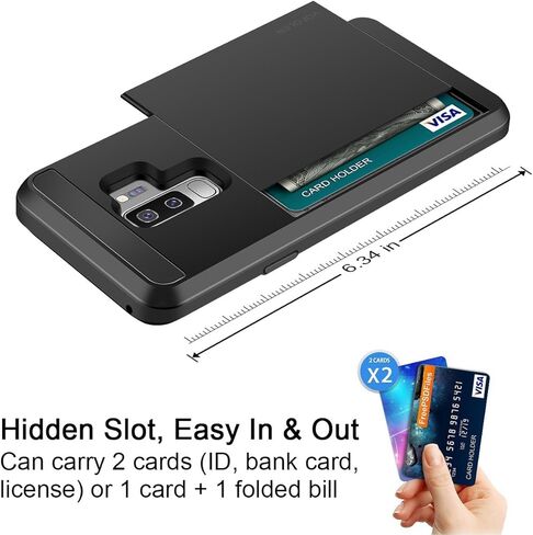 غطاء Vofolen لـ Galaxy S9 Case Wallet Slot Slot Sliding Hidden ID Pocket طبقة ثقيلة حماية ثقيلة القشرة الصلبة الصلبة TPU Armper Armor Case for Samsung Galaxy S9 (Black) in Kuwait