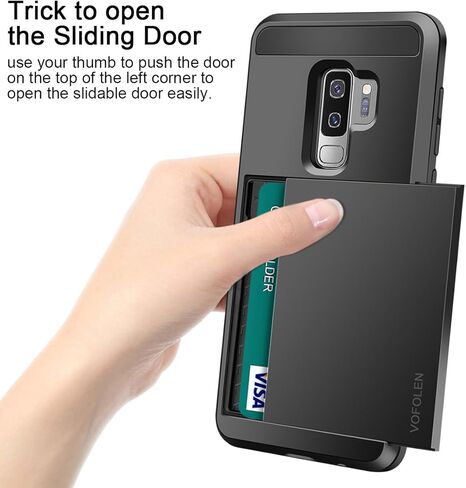 غطاء Vofolen لـ Galaxy S9 Case Wallet Slot Slot Sliding Hidden ID Pocket طبقة ثقيلة حماية ثقيلة القشرة الصلبة الصلبة TPU Armper Armor Case for Samsung Galaxy S9 (Black) in Kuwait