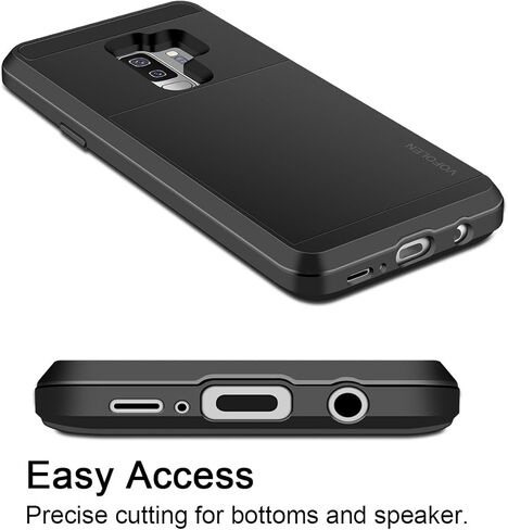 غطاء Vofolen لـ Galaxy S9 Case Wallet Slot Slot Sliding Hidden ID Pocket طبقة ثقيلة حماية ثقيلة القشرة الصلبة الصلبة TPU Armper Armor Case for Samsung Galaxy S9 (Black) in Kuwait