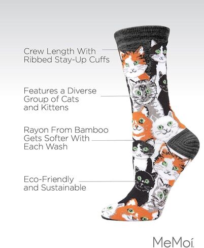 MeMoi Multi Cat Club Rayan Blend Crew Socks in Kuwait