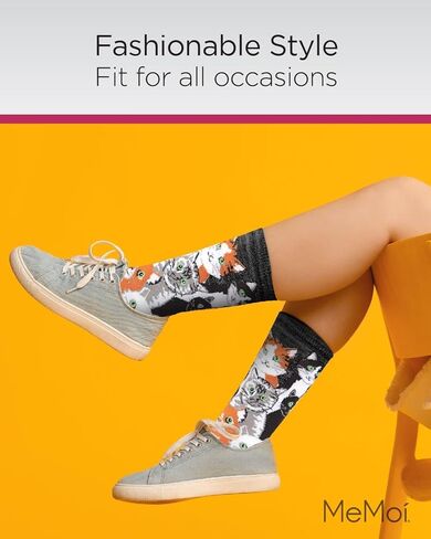 MeMoi Multi Cat Club Rayan Blend Crew Socks in Kuwait