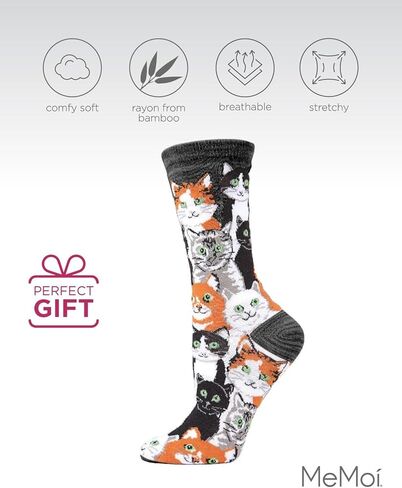 MeMoi Multi Cat Club Rayan Blend Crew Socks in Kuwait