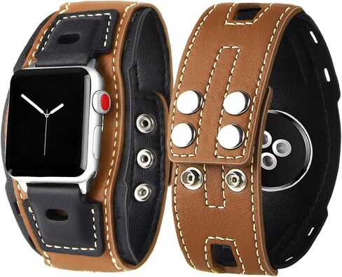 VIQIV Leather Bands Compatible with Apple Watch 49mm 45mm 44mm 42mm 41mm 40mm 38mm Ultra 2 Band Men Women, Vintage Genuine Leather Wristband Bracelet Straps for iWatch Ultra 2 Series 9 8 7 6 5 4 3 2 1 SE2 SE Retro in Saudi Arabia
