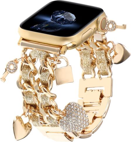 Cuban Chain Metal Band Compatible with Apple Watch Bands 49/46/45/44/42/41/40/38mm Women,Stylish Cowboy Link with Cute Charms Pendants Dressy Wristband for iWatch Series 10 Ultra 2 9 8 7 6 5 4 3 2 SE in Saudi Arabia