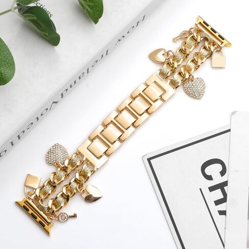 Cuban Chain Metal Band Compatible with Apple Watch Bands 49/46/45/44/42/41/40/38mm Women,Stylish Cowboy Link with Cute Charms Pendants Dressy Wristband for iWatch Series 10 Ultra 2 9 8 7 6 5 4 3 2 SE in Saudi Arabia