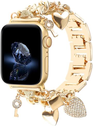 Cuban Chain Metal Band Compatible with Apple Watch Bands 49/46/45/44/42/41/40/38mm Women,Stylish Cowboy Link with Cute Charms Pendants Dressy Wristband for iWatch Series 10 Ultra 2 9 8 7 6 5 4 3 2 SE in Saudi Arabia