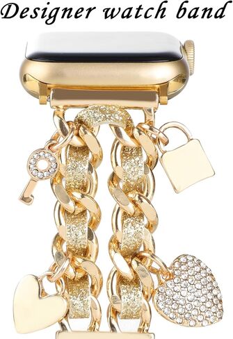Cuban Chain Metal Band Compatible with Apple Watch Bands 49/46/45/44/42/41/40/38mm Women,Stylish Cowboy Link with Cute Charms Pendants Dressy Wristband for iWatch Series 10 Ultra 2 9 8 7 6 5 4 3 2 SE in Saudi Arabia