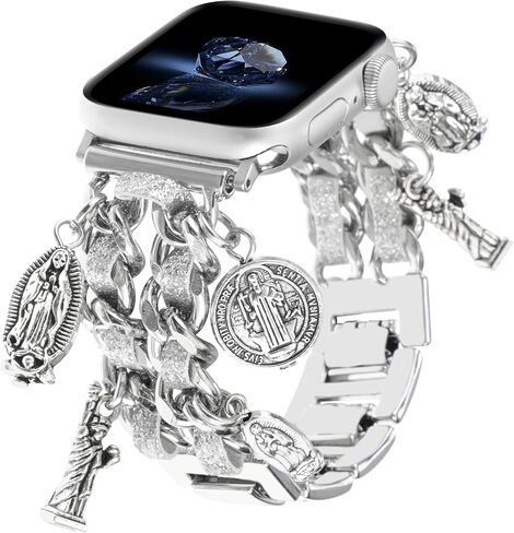 Cuban Chain Metal Band Compatible with Apple Watch Bands 49/46/45/44/42/41/40/38mm Women,Stylish Cowboy Link with Cute Charms Pendants Dressy Wristband for iWatch Series 10 Ultra 2 9 8 7 6 5 4 3 2 SE in Saudi Arabia