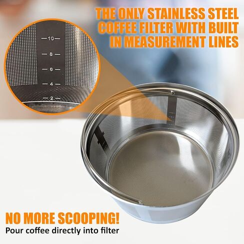 Reusable Coffee Filter Basket with Measurement Lines, Stainless Steel Permanent Metal Coffee Filter, Compatable with Many Standard Coffee Makers. in Saudi Arabia