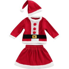 Emmababy Santa Costume Infant Baby Boy Velvet Outfit Toddler Girls Christmas Outfit Button Down Plush Jacket Coat Pants Hat