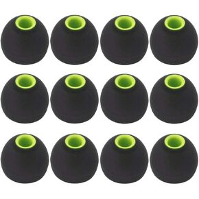 12PCS Large Size Replacement Eartips Eargels Earpads Ear Tips Gels Bud for Powerbeats Pro, BeatsX, Senso, TOZO, Sony & Other Inner Hole 3.8mm Earbud in-Ear Headphones,Black-Green,L