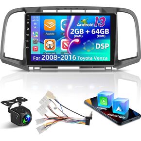 [2+64g] ل Toyota Venza 2008-2016 Car Radio - 9 بوصة HD الشاشة التي تعمل باللمس Android 13 - Carplay و Android Auto و GPS و WiFi و Mirror Link و DSP+EQ و SWC+AHD Camera