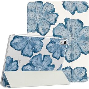 Compatible for iPad Air 6th 11-inch M2 (2024),iPad Air 5/4 (2022/2020 5th/4th Generation 10.9-Inch) Case with Pencil Holder Cute Bear Floral Soft TPU Trifold Stand Protective-Bear Flower