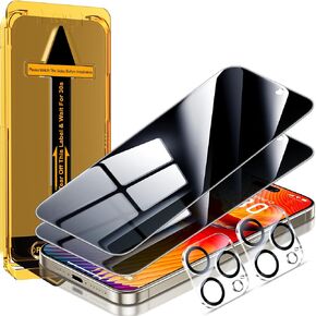 Esanik [2+2 Pack for iPhone 15 Pro Privacy Screen Protector 6.1'', [Auto-alignment, auto-dust removal] Anti-Spy Tempered Glass + Camera Lens Protector, 9H Hardness, Case Friendly, Bubble Free