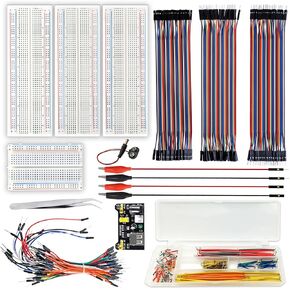 Breadboard Jumper Wires Kit 4pcs 400&830 Point Solderless Breadboards with Power Supply Module,140pcs 0.08"- 4.92" U-Shape,65pcs 4.7"-9.4",120pcs Length 8" M/M F/M F/F Dupont Jumper Wire