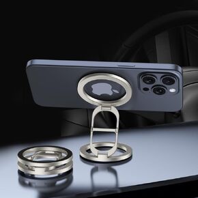 Chapter Seven Double Side Magnetic Phone Holder,Foldable and Portable Magnetic Phone Stand,360° Rotating Car Mount,Compatiable with iPhone 16 15 14 13 12 Pro Max Plus Series (Silver)