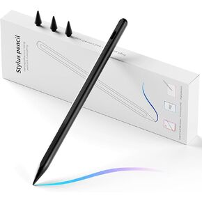 Stylus Pen for iPad, Fast Charging Pencil for Apple iPad with Palm Rejection, Tilt Sensitivity, Work for iPad Air 3/4/5/M2, iPad Mini 5/6, iPad 6-10, iPad Pro 11"/12.9"/M4, Black Light
