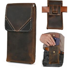 Genuine Leather 6.8" Cell Phone Holster with Belt Clip, Universal Smartphone Sheath Case for iPhone, Samsung Galaxy, Google Pixel 1101 (1105 Brown)