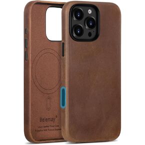 Belemay Leather Case for iPhone 16 Pro Max, Compatible with MagSafe [Camera Control Button] [Vintage Aesthetic] Premium Crazy Horse Leather, Unique Patina, Comfort Grip, Slim Fit (6.9") Classic Brown
