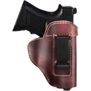 IWB Leather Holster, Genuine Leather Gun Holster for Glock 19/42/43X, Sig P365/P320/P220, Ruger LCP/LC9S/Security 9/Max 9, Taurus G2/G2C/G3C/GX4, Springfield Hellcat/XD and Similar Sized Handguns