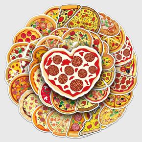50 Packs Pizza Stickers Water Bottles Laptop Phone Computer Guitar Skateboard Hydroflasks Food Vinyl Sticker Waterproof Aesthetic Trendy Decals for Kids Teens Girls Adults
