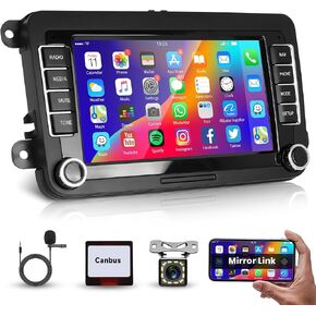 Android Car Radio for VW Volkswagen Jetta Passat Seat Golf MK5 MK6 T5 Tiguan Touran EOS Polo Car Stereo, 7'' Head Unit Touch Screen with Mirror Link WiFi GPS Bluetooth FM/RDS Rear Camera SWC USB