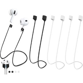 Magnetic Anti-Lost Straps for AirPods Accessory, Colorful Soft Silicone Sports Lanyard.Ultra Strong Cord Anti-Lost Leash Sports String, Neck Rope Cord,Christmas Gift [4 Pack] (Black+Black+White+White)