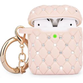 CAGOS for Airpod Case 2nd/1st Generation, Cute Rhinestone Earpods Case Protective Cover Accessories Keychain Compatible with Apple Airpods Gen 2 1st Case Women Girls, Pink