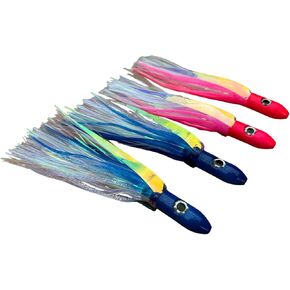 3.5 Oz 7 inch Flying Islander Offshore Trolling Lure, Tuna, Mahi, Wahoo Lure - 4 Pack (2 Blue/White 2 Pink/White)