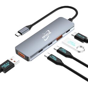 5in1 USB C HUB Adapter 2X USB-C 10Gbs Gen 2, 2X USB 3.2 10Gbs Multiport, 1X USB C Port 5V Power Supply for USB Port and USB C Port, Suitable for laptops with USB C Port.(Not Support Charging/Monitor)
