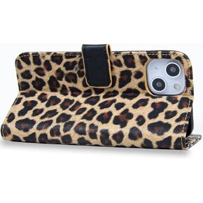Compatible with iPhone 13(6.1 inch) Leather Leopard Partten Case Flip Cover with Magnetic Closure Leather Wallet Book Flip Case (Yellow) in Saudi Arabia