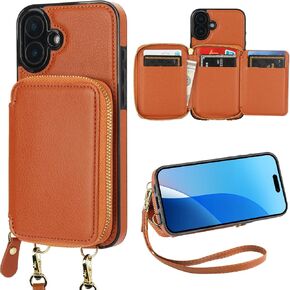 Bocasal RFID Blocking Wallet Case for iPhone 16 Plus, Adjustable Crossbody Zipper Purse Case Card Holder with Kickstand Detachable Wrist Strap, PU Leather Flip Folio Case 6.7 Inch 5G (Mint Green)