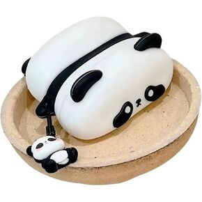 Wireless Charging Earphone Case Compatible with Airpods 4, Cute Animal Lying Panda Design Soft Silicone Full Body Protective Skin Cover, Kids Girls Women Cartoon Earbuds Accessories with Pendant