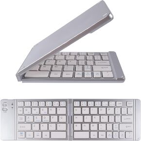 Foldable Bluetooth Keyboard, Wireless Silent Ergonomic Keyboard Mini Folding Rechargeable Small Keyboard, Fasting Charging Long Battery Life Keyboards for iOS Android Windows Tablet Laptop (Silver)