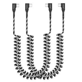 AGOZ 2 Pack Right Angle Braided Coiled USB C to USB C Cable Fast Charger Cord Compatible with Galaxy S24, S23 Ultra, Note 20, A15, A25, Pixel 9 Pro Fold, 8 Pro, Pixel 7, Moto G Stylus (Black)